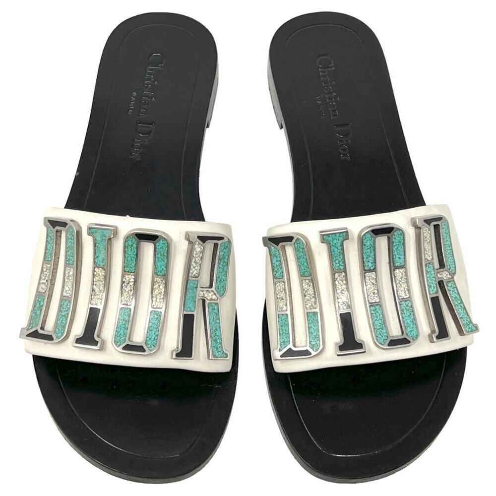 Christian Dior Diorevolution‎ Turquoise Inlay Logo Leather Sandals 36.5